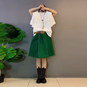 加大码女装披肩圆领短袖小衫半身裙韩版减龄学院风休闲显瘦两件套