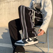 黑白条纹裤子男春季美式高街垂感直筒运动裤，潮牌宽松阔腿休闲长裤