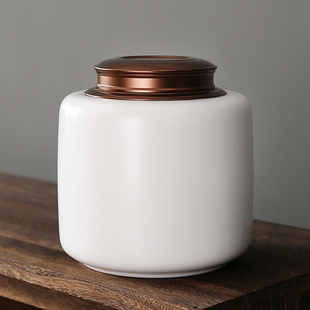 陶瓷茶叶罐大号一斤装金属盖旋转盖红绿茶密封储存罐布袋茶盒
