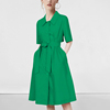 绿色连衣裙2023夏女士(夏女士，)收腰裙子遮肉显瘦气质，修身a字裙纯棉中长裙