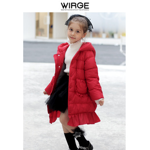 韦氏童装儿童羽绒服，女童公主风连帽，加厚中长款韩版时尚外套