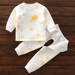 0-12个月宝宝秋冬套装衣服，新生婴儿夹棉保暖长袖开裆裤子分体两件