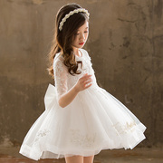 女童纱裙夏款白色女孩连衣裙，女宝宝幼儿园，表演演出礼服花童公主裙