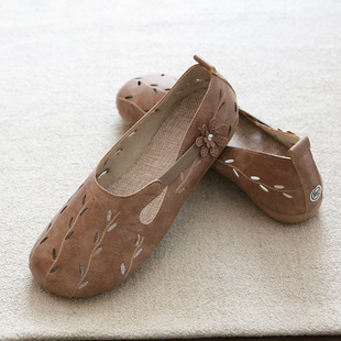 森女系复古文艺镂空麻布透气凉鞋，女夏季圆头软底，洞洞鞋手工罗马鞋