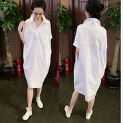 夏季白色衬衫女韩国东大门宽松bf风大版棉中长款大码短袖衬衣裙