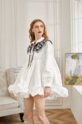 KWANCHINGLAB(KCL)授权白色云朵双层棉裙摆造型娃娃款衬衫裙