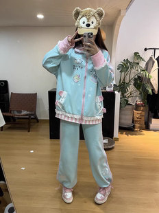 甜品派对少女软妹休闲套装秋冬卫裤二次元开衫卫衣外套运动服套装