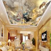 8d欧式吊顶奢华壁纸，酒店会所壁画大堂天花板墙纸，天顶油画人物墙布