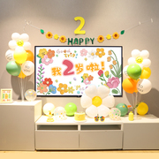 网红电视投屏生日快乐海报，派对气氛围宝宝，一周岁气球布置