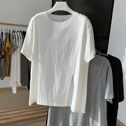 纯色短袖T恤女夏2023设计感小众个性开叉不规则白色体恤圆领上衣