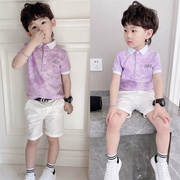 潮宝宝童装夏季上衣时尚男童，polo衫t恤儿童紫色扎染翻领短袖