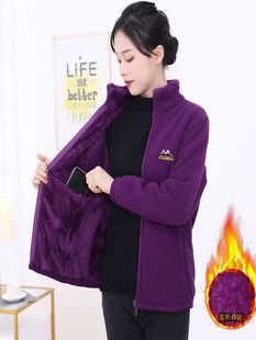 女士加绒加厚外套抓绒摇粒绒女装妈妈棉服卫衣秋冬季新款颗粒上衣