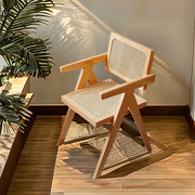 椅子阳台休闲餐桌椅，昌迪加尔椅凳子靠背实木餐椅，藤编椅家用餐厅