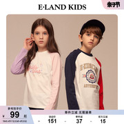 补货elandkids衣恋童装，男女童复古撞色印花长袖t恤