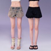 necy双色灯笼水洗牛仔短裤，2023性感低腰美式夏季设计感热裤