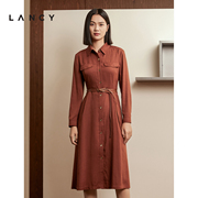 lancy朗姿春季长袖衬衫连衣裙，收腰法式优雅高级感长款裙子女