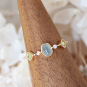 英国设计师TopWhit小众文艺复古设计海蓝宝石戒指女时尚个性