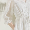 高端真丝丝棉重工精美绣花文艺少女仙气花瓣袖夏季白色中长连衣裙