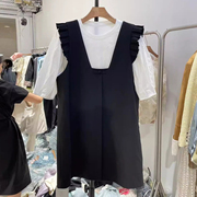 韩国东大门2024春夏气质甜美短袖T恤上衣+背带连衣裙两件套装