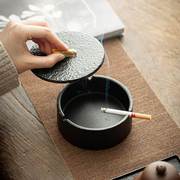 陶瓷烟灰缸大号家用客厅创意个性潮流时尚复古防飞灰带盖烟缸摆件