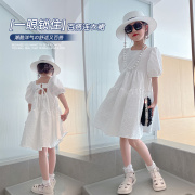 女童连衣裙夏装中大童洋气儿童，裙子夏季薄款白色法式泡泡袖公主裙