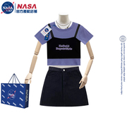NASA夏装搭配一整套时尚百搭短袖T恤+吊带背心上衣+半身裙三件套