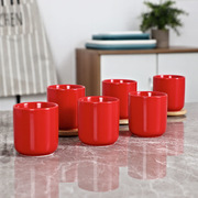 红色陶瓷供杯茶杯拜拜红色茶杯酒杯供神水杯纯红陶瓷杯子家用红杯