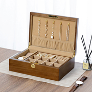实木复古首饰盒项链黄金珠宝带锁木质防尘防氧化饰品整理收纳盒