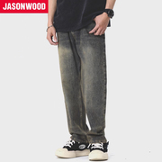 jasonwood坚持我的春季美式复古水洗，牛仔裤男宽松直筒长裤
