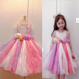 儿童环保时装秀服装幼儿园亲子走秀公主裙diy制作塑料袋表演服装