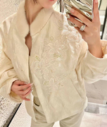 新中式改良古董刺绣蕾丝钉珠人间富贵花优雅羊绒内胆水貂棉衣外套