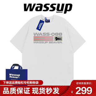 WASSUP BEAVER国潮字母印花短袖男女夏季美式重磅情侣宽松半袖T恤