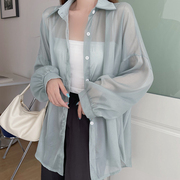 夏秋韩版女装长袖空调衣衬衣中长款薄款外穿雪纺衬衫翻领上衣开衫