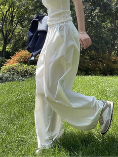 白色裤子日系直筒阔腿裤女春夏，薄款宽松纯棉，工装设计感休闲女裤