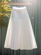 2024小个子高腰显瘦百褶裙设计感气质白色雪纺a字裙半身裙女夏季