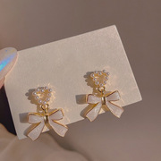 韩国珍珠蝴蝶结耳环银针2022年潮网红气质高级感耳钉耳饰女