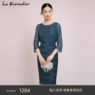 lakoradior拉珂蒂，2024夏季法式雪纺真丝压褶拼接优雅连衣裙