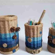 手工diy彩色麻绳创意编织笔筒，家居装饰品草编，收纳筐情侣礼物成品