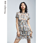 裂帛liebofeng设计师品牌，2024年复古假日南法风印花蕾丝连衣裙