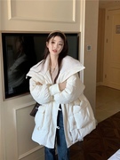 白色羽绒棉服女2023冬季韩版长款，加厚保暖显瘦大毛领棉衣外套