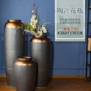 景德镇现代简约陶瓷花瓶客厅家居插花摆件落地陶罐欧式装饰黑金色