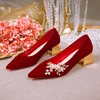 红色婚鞋高跟鞋粗跟低跟结婚新娘鞋尖头单鞋婚礼婚宴中式秀禾鞋潮