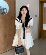 孕妇夏装连衣裙大码白色衬衫2023夏季小个子韩版学院风海军领短裙