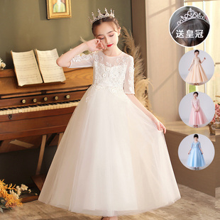 钢琴演奏礼服女童公主裙，高端儿童主持人夏季洋气甜美白纱裙连衣裙