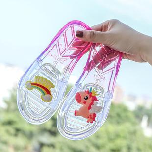 儿童拖鞋亲子小女孩水晶透明女童时尚外穿母女沙滩鞋软底平底托鞋