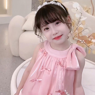 女童夏装套装网红2024女孩洋气时髦儿童蝴蝶结公主裙韩版套裙