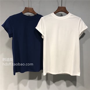 2019春夏mocha纯色经典简单百搭显瘦袖子挽边圆领短袖净版T恤