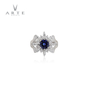 ARTE/艾尔蒂蓝宝石镶嵌彩钻蓝色晶钻个性指环轻奢复古925银戒指女