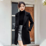 特洛曼黑色毛呢外套，女中长款2021秋冬款韩版女士，呢子大衣气质时尚