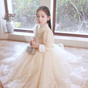女童香槟色生日公主裙，儿童主持人钢琴演出服小女孩，加厚晚礼服冬季